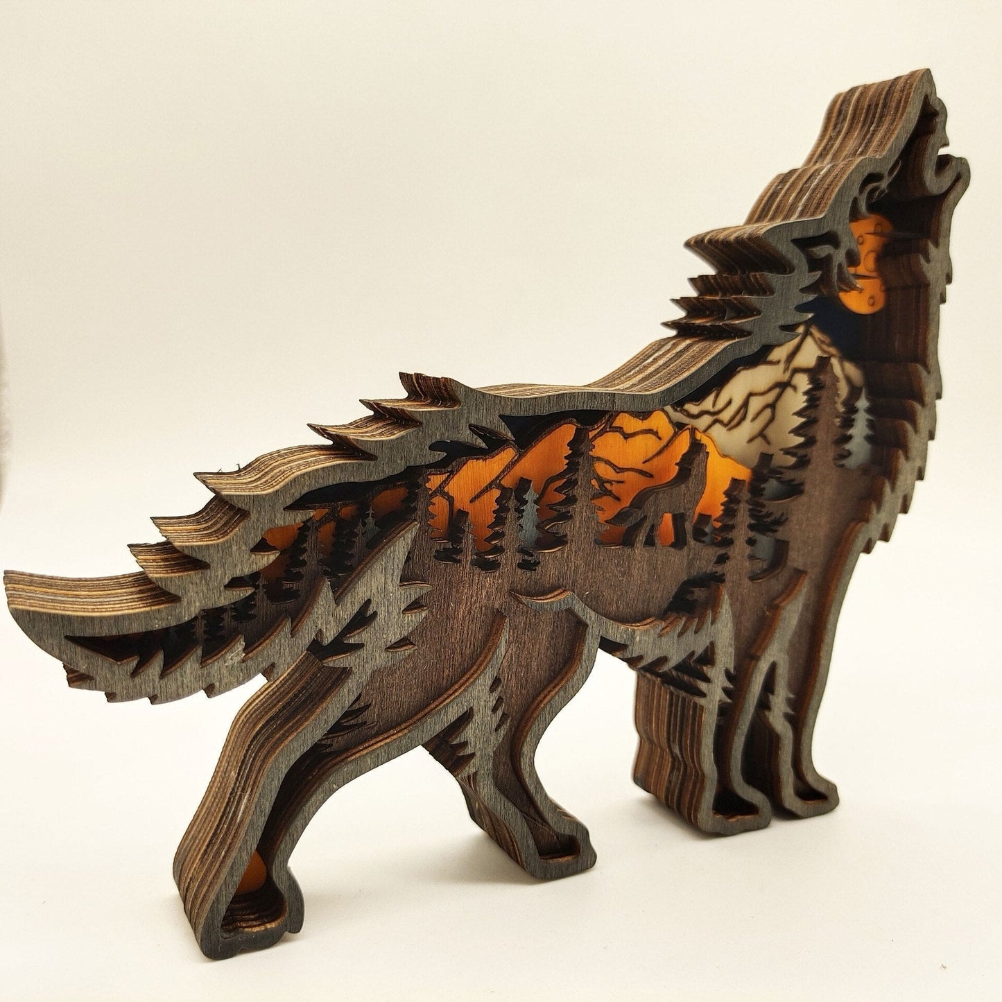 Handcrafted Wooden Wolf Statue Ornament