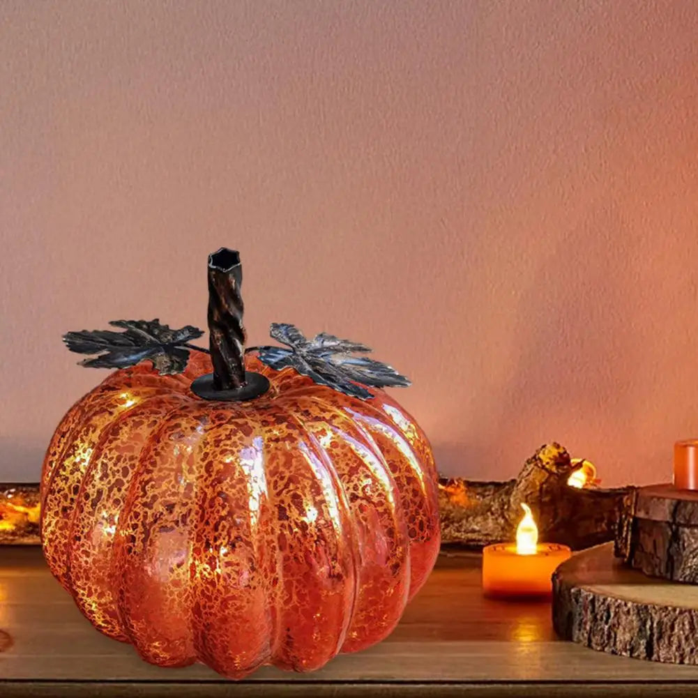 Bright Glass Pumpkin Decoration with Soft Lights