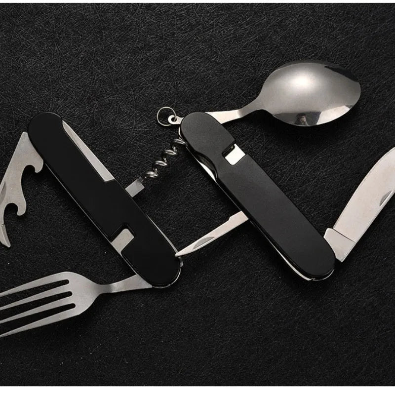 Compact Multi-Tool Stainless Steel Camping Utensils
