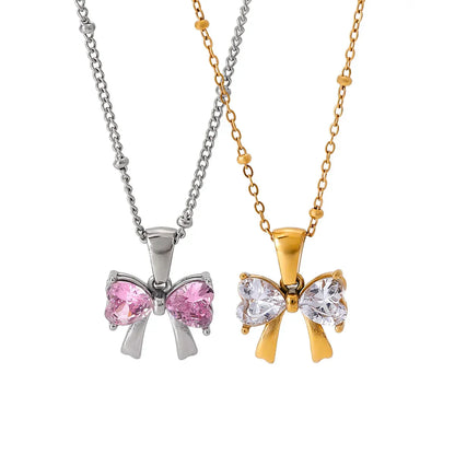 Elegant Ladies Diamond Ribbon Pendant Necklace