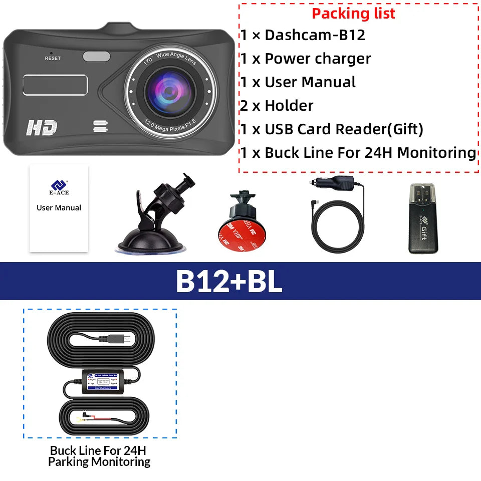 Dual Lens Car Dash Cam with Loop Recording & G Sensor
