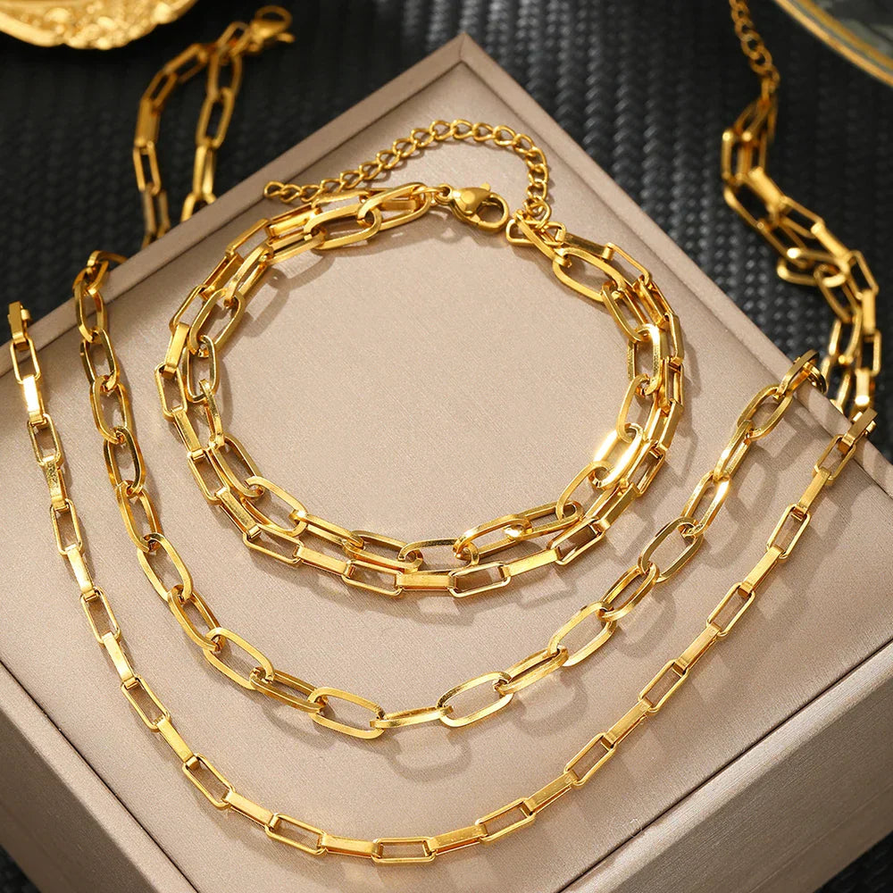 Interlocking Metal Paperclip Link Jewelry Set