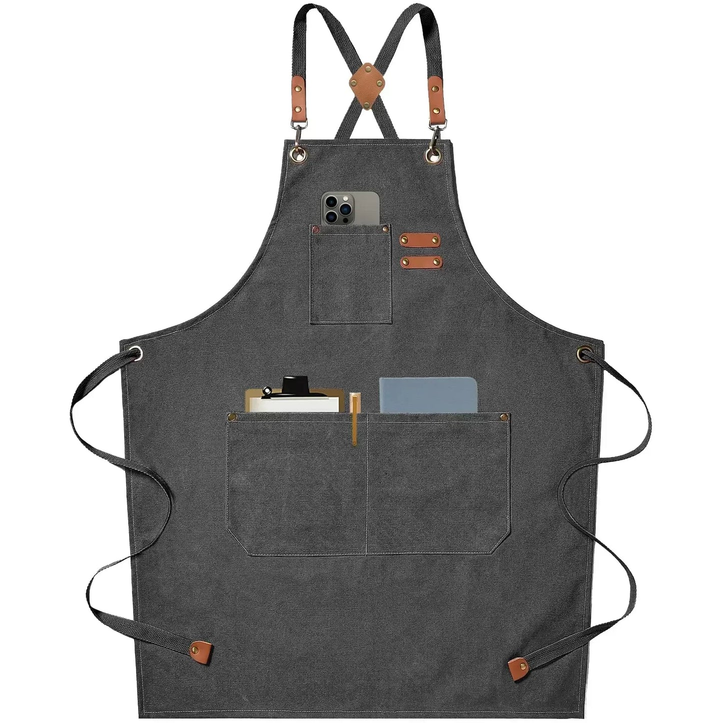 Practical Adjustable Cross Back Apron With Pockets - Luxicro