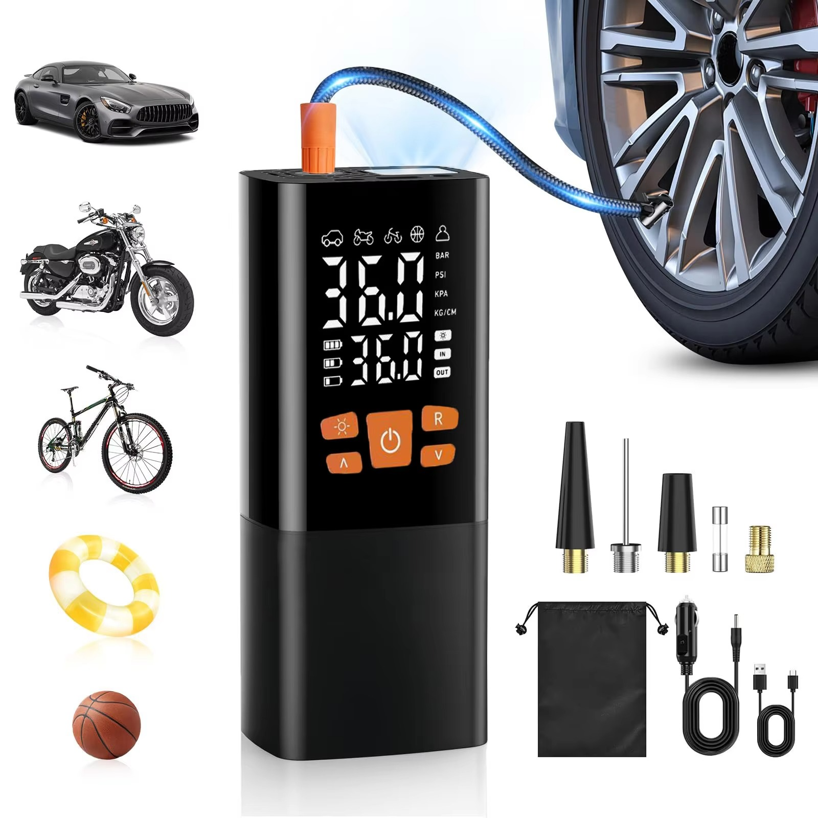 Compact Rechargeable Tire Air Compressor Pump 180PSI - Luxicro