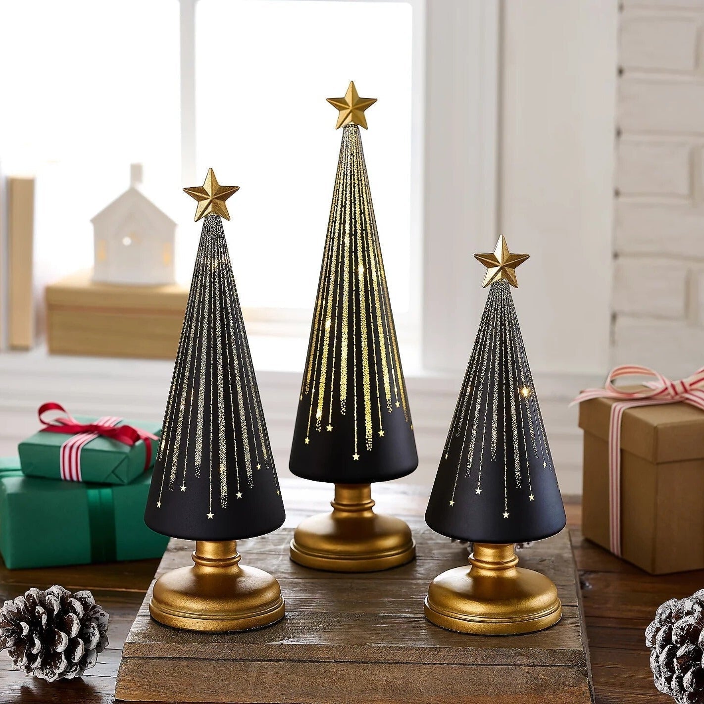 3 Pack Christmas Tree Centerpieces with Soft White Lights - Luxicro