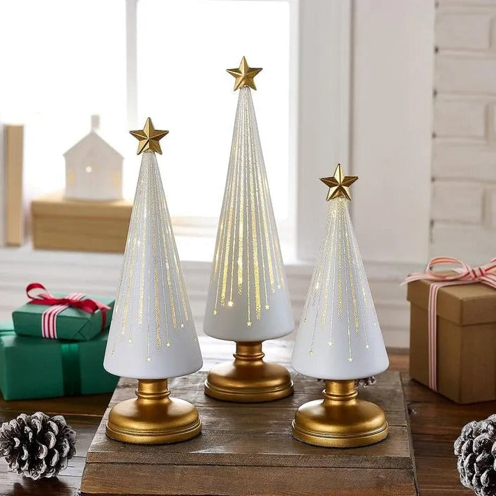 3 Pack Christmas Tree Centerpieces with Soft White Lights