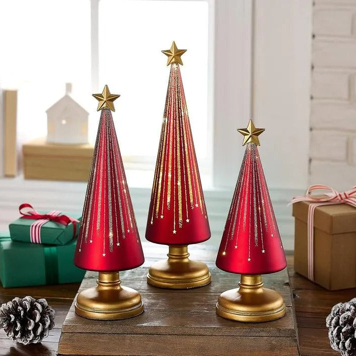 3 Pack Christmas Tree Centerpieces with Soft White Lights