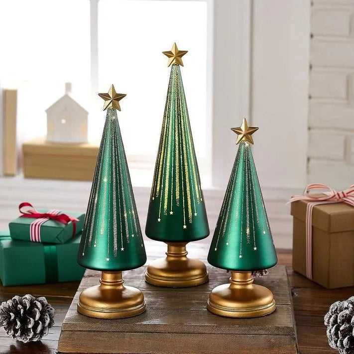 3 Pack Christmas Tree Centerpieces with Soft White Lights