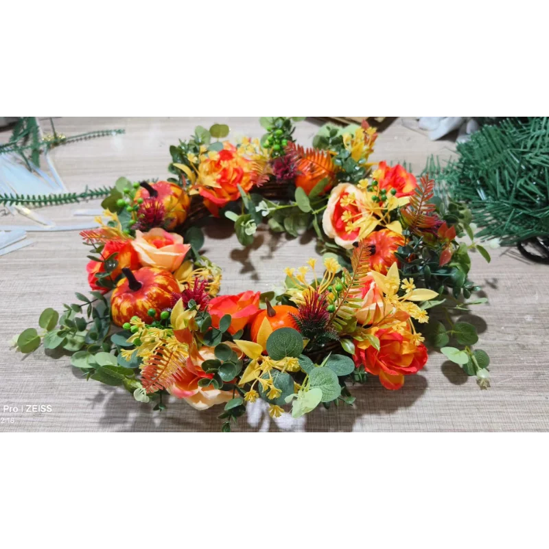 Autumn Harvest Wreath with Pinecones and Leaves