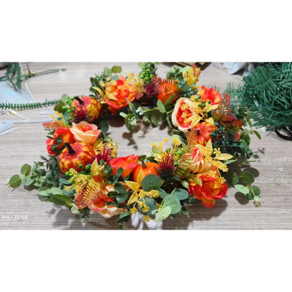Autumn Harvest Wreath with Pinecones and Leaves