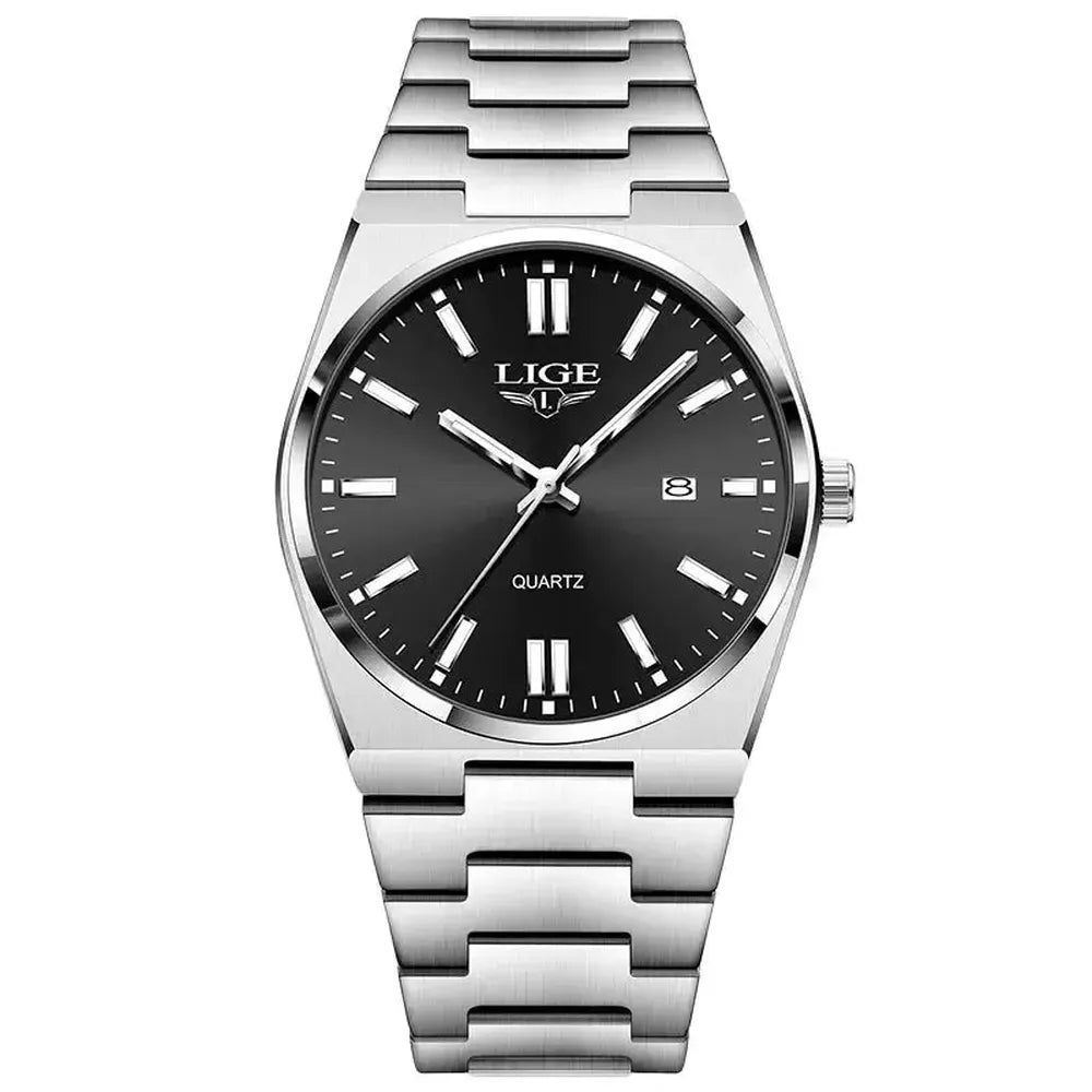 Elegant 40mm Stainless Steel Quartz Date Watch