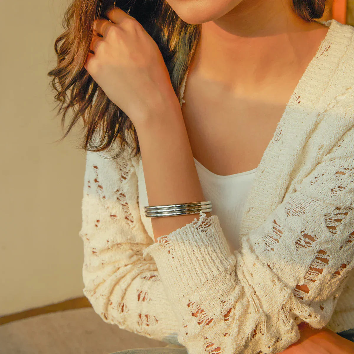 Luxury Triple RowGold Tone Cuff Bangle