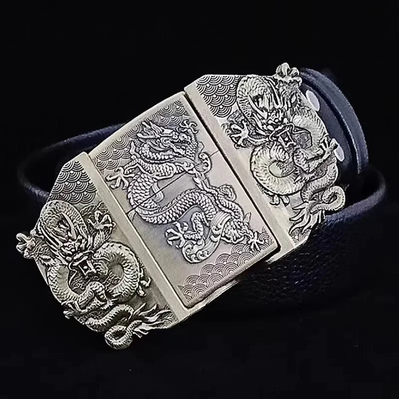 Classic Flame Lighter Embossed Leather Belt - Luxicro