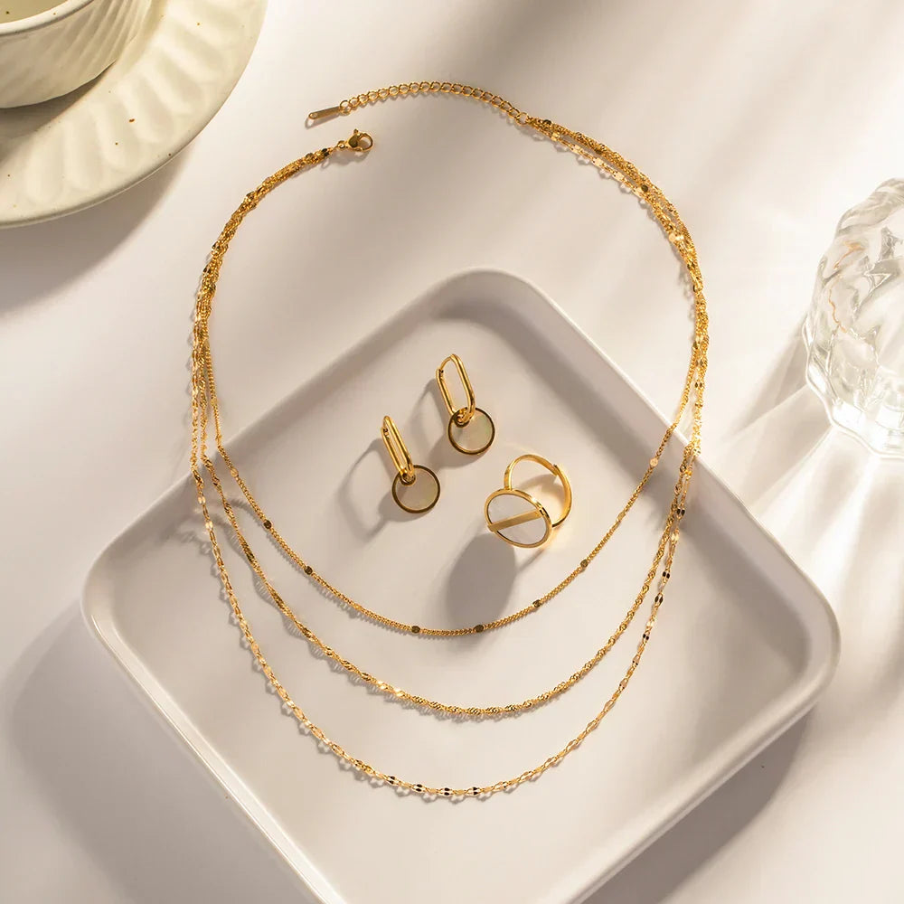 Dainty Triple Layer Gold Chain Necklace Set