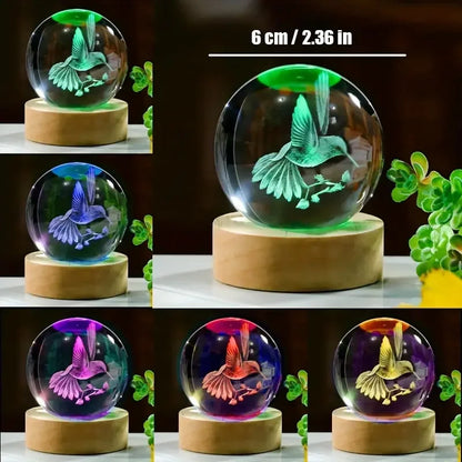 Beautiful Crystal Hummingbird Figurine Lamp