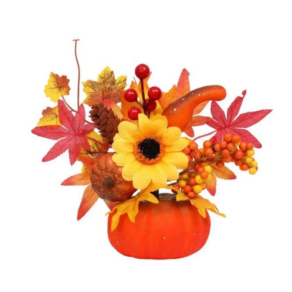 Autumn Decor Pumpkin with Artificial Flowers