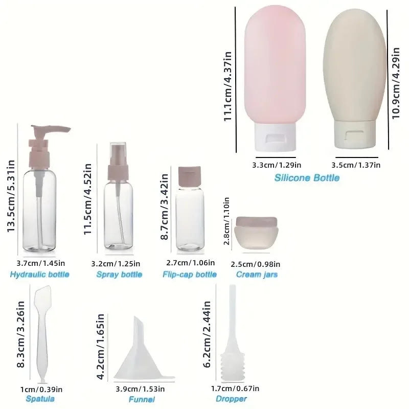 Portable 11pc Travel Accessory Kit Leakproof Cosmetic Bottles