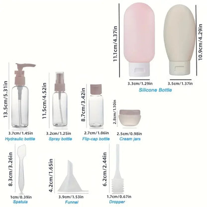 Portable 11pc Travel Accessory Kit Leakproof Cosmetic Bottles