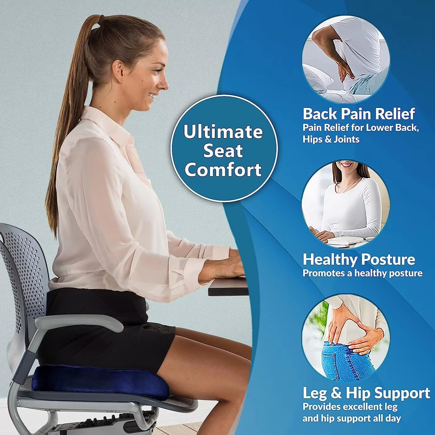 Soft Orthopedic Chair Cushion with Non Slip Base