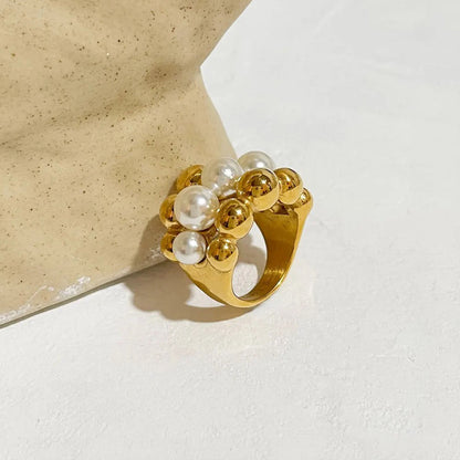 Elegant Golden Pearl Cocktail Ring