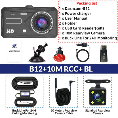 Dual Lens Car Dash Cam with Loop Recording & G Sensor