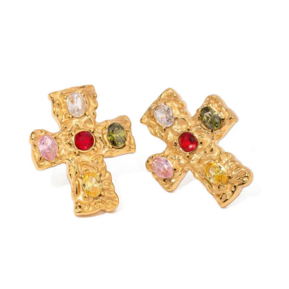 Elegant Gold Cross Drop Earrings