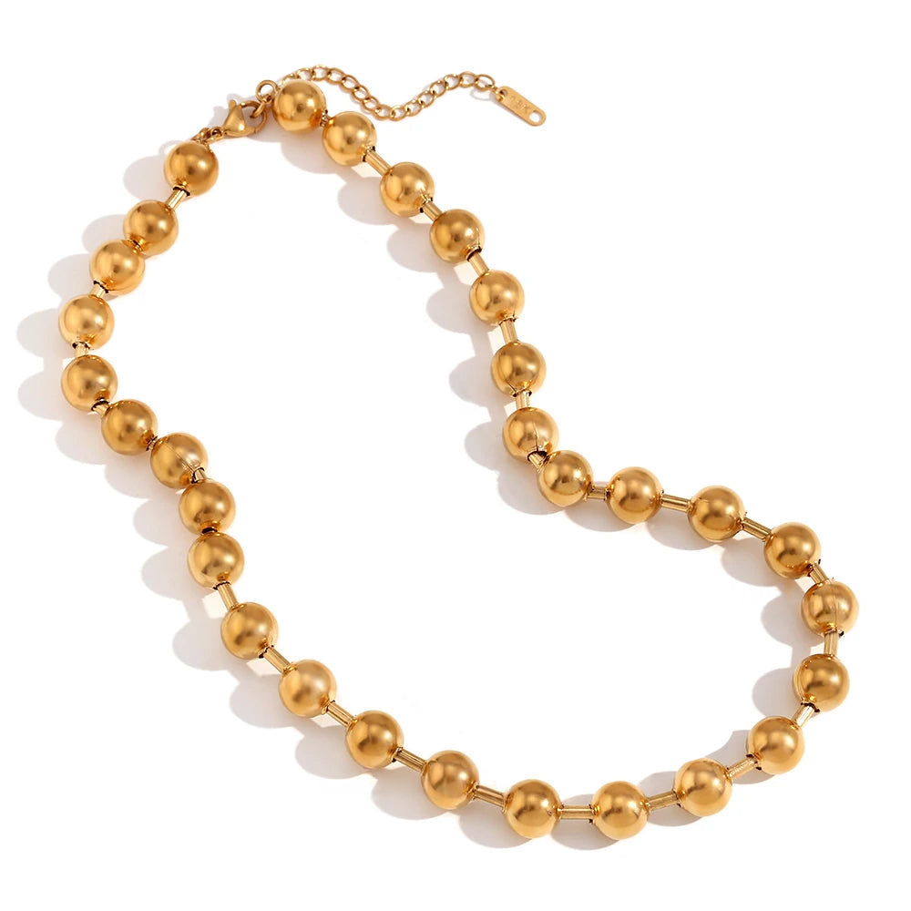 Premium 18k Gold Statement Bead Necklace - Luxicro