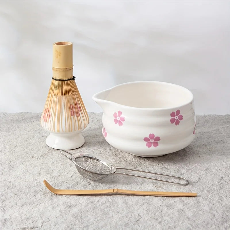 Delicate Ceramic Matcha Tea Bowl Set With Whisk - Luxicro