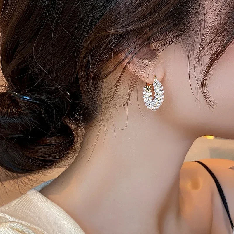 Elegant White Pearl Hinged Earrings