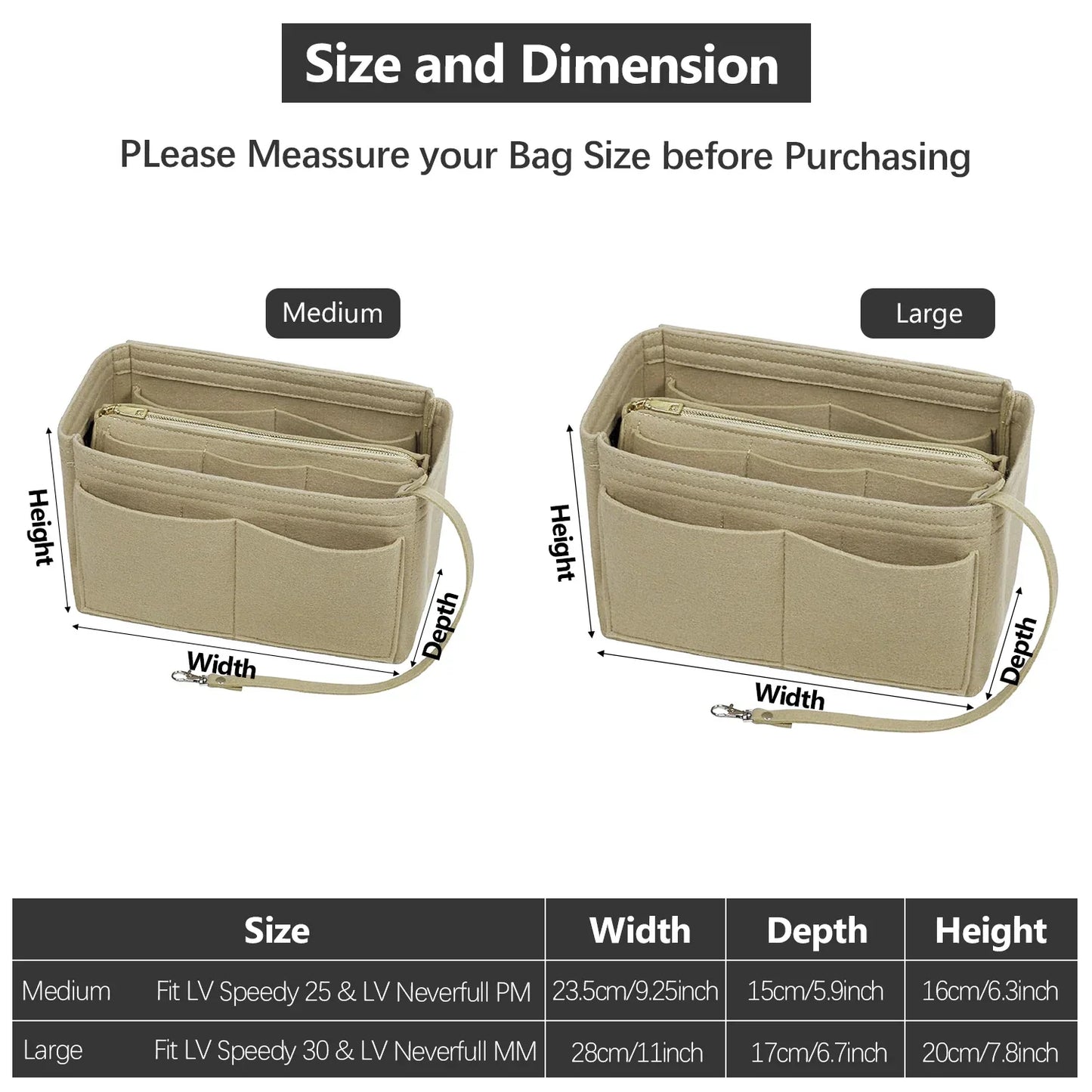 Premium Bag Organizer Insert with 15 Pockets