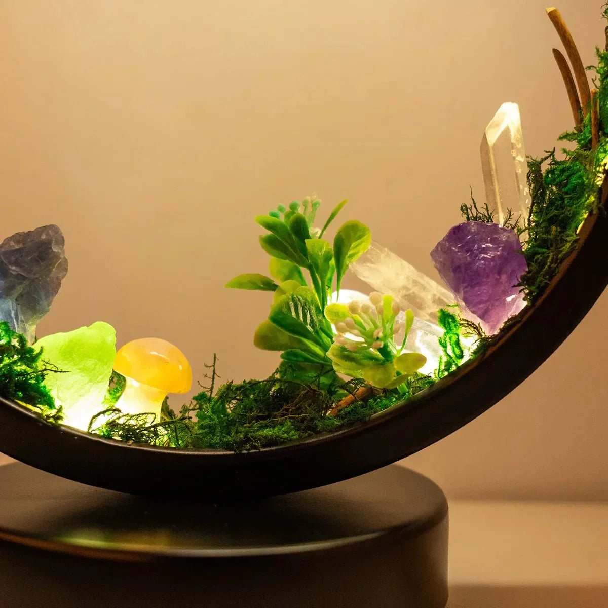Beautiful Glass Table Lamp with Green Crystals