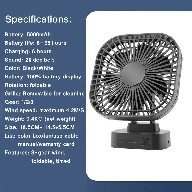 Portable Rechargeable Mini USB Fan with 3 Speeds