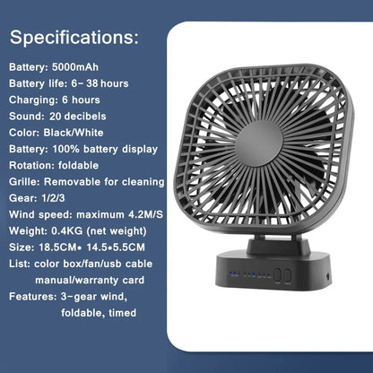 Portable Rechargeable Mini USB Fan with 3 Speeds