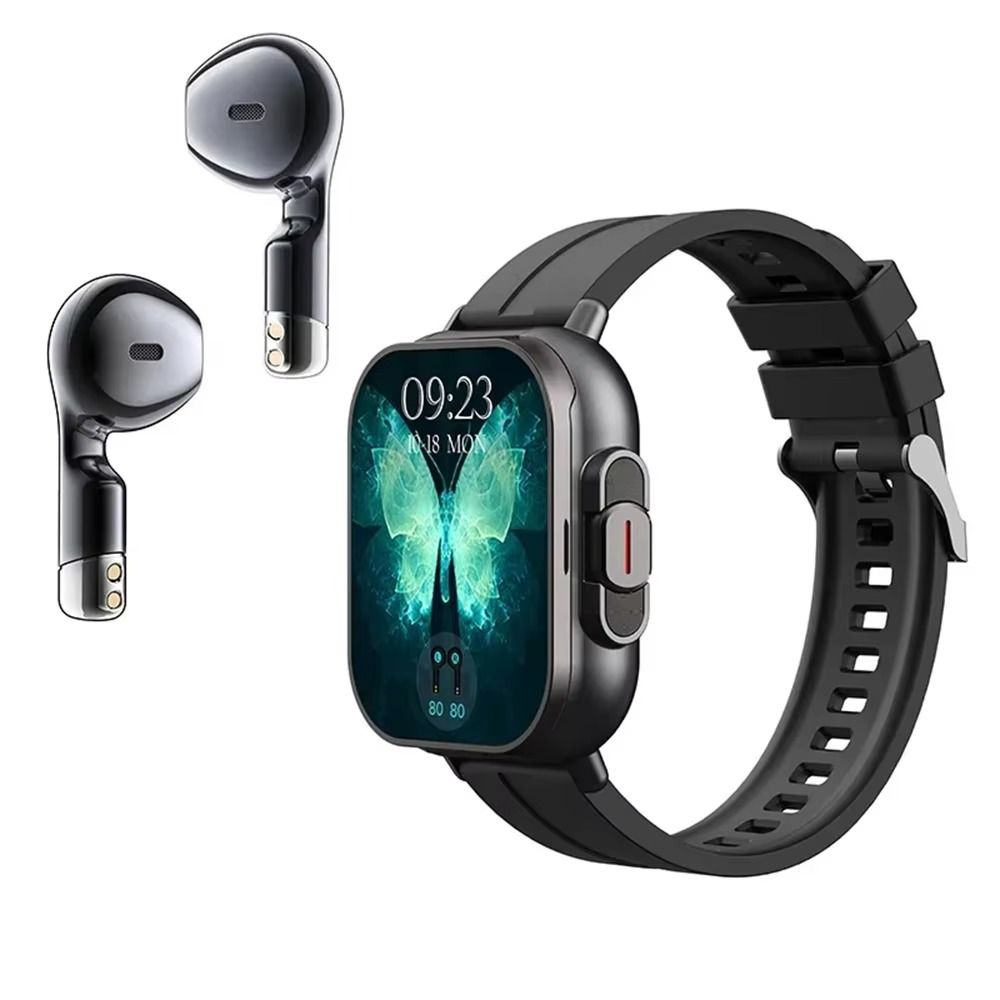 Slim Digital Watch with Wireless Earbuds and Activity Tracker
