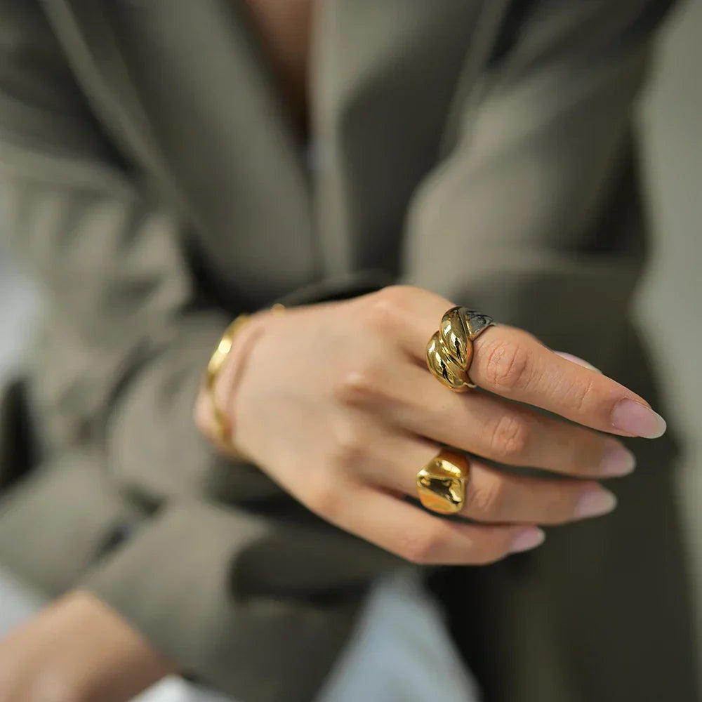 Luxurious Two Tone Gold Finish Cocktail Ring