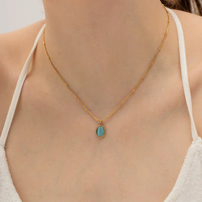 Premium Navy Blue Opal Chain Necklace 18k Gold