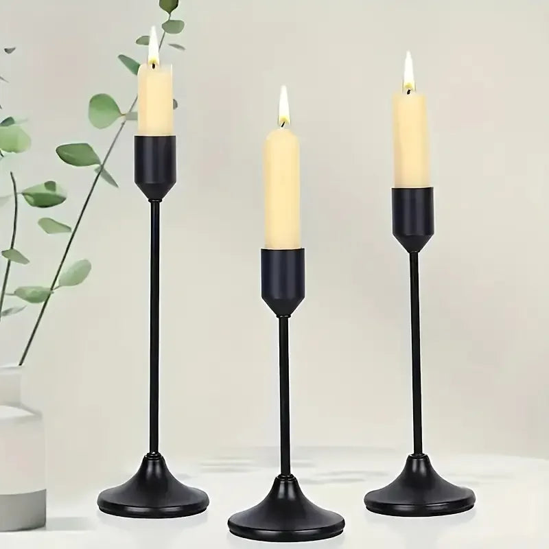 Modern Black Metal Candle Holders Set of 3 - Luxicro