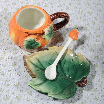 Vibrant Autumn Porcelain Pumpkin Coffee Mug Set