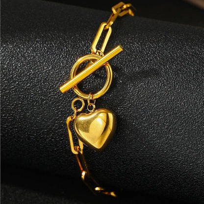 Lovely Heart Charm Paperclip Bangle