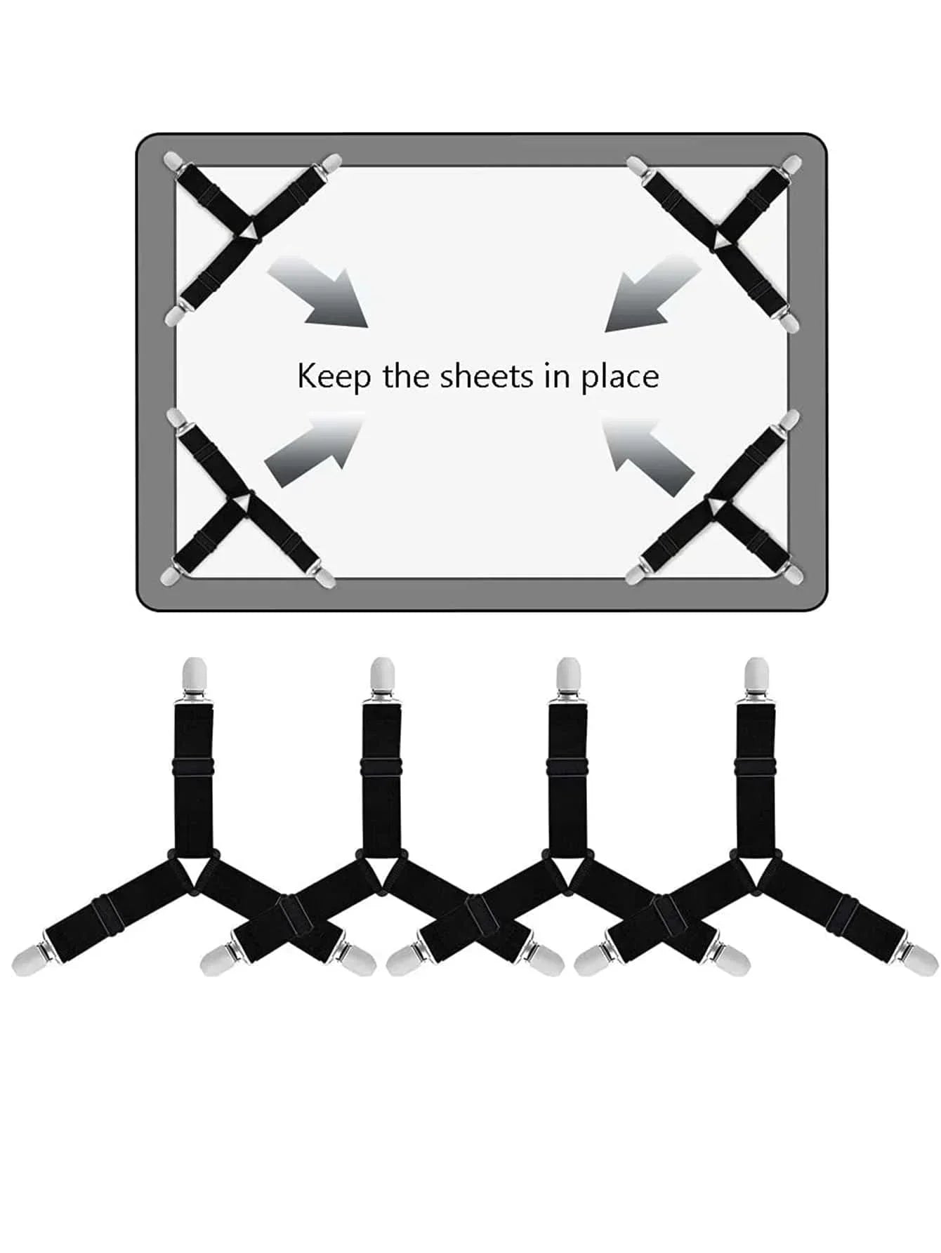 Easy Fit Bed Sheet Fasteners - 4 Pack Adjustable Straps
