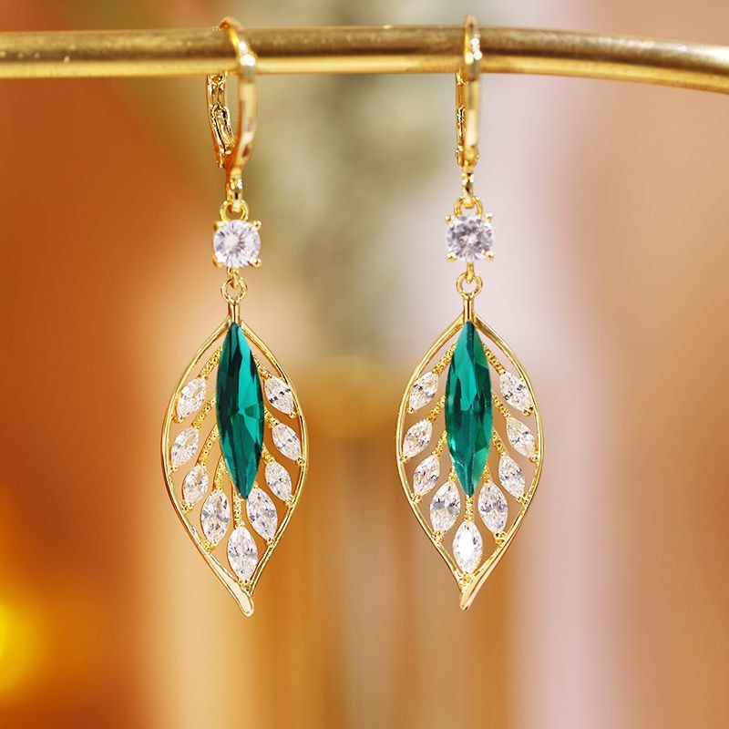 Sparkling Leaf Crystal Earrings