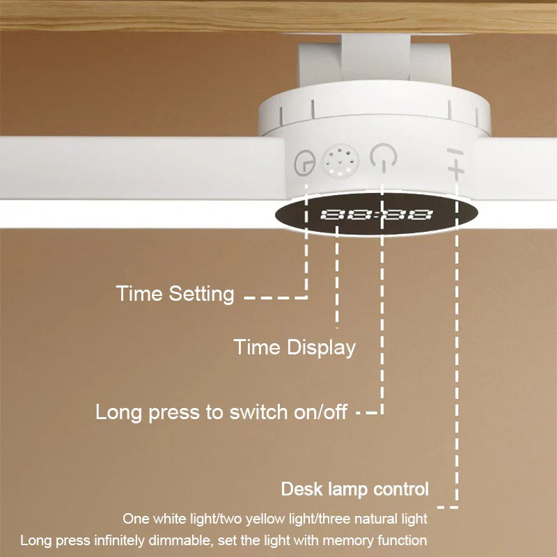 Bright LED Desk Light with Clock and USB Charging