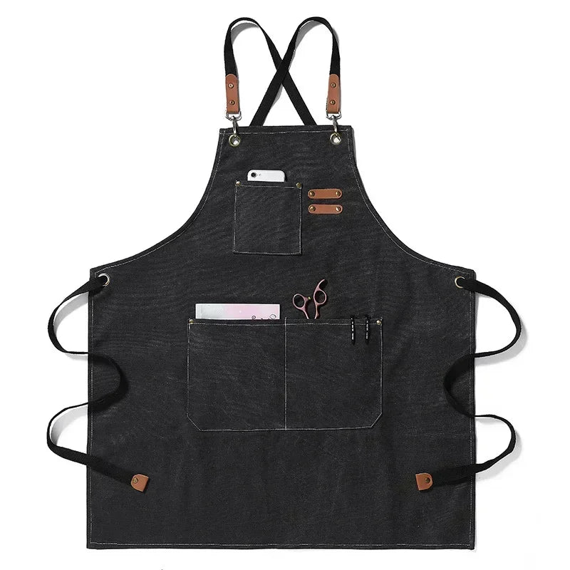 Durable Canvas Crossback Apron With Pockets For BBQ