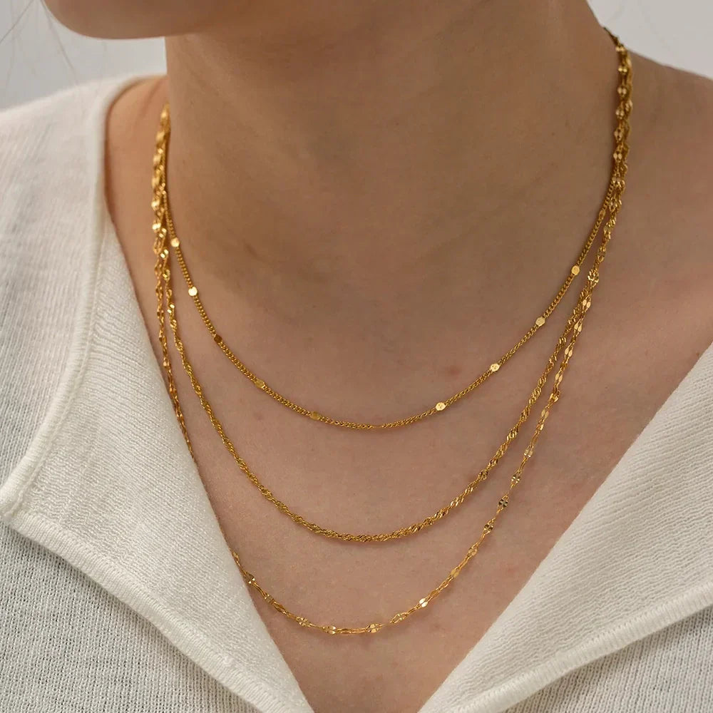 Dainty Triple Layer Gold Chain Necklace Set - Luxicro