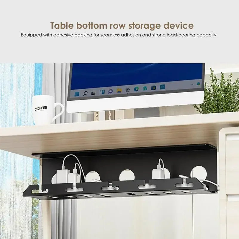 Compact Under Desk Cable Management Tray Black Metal