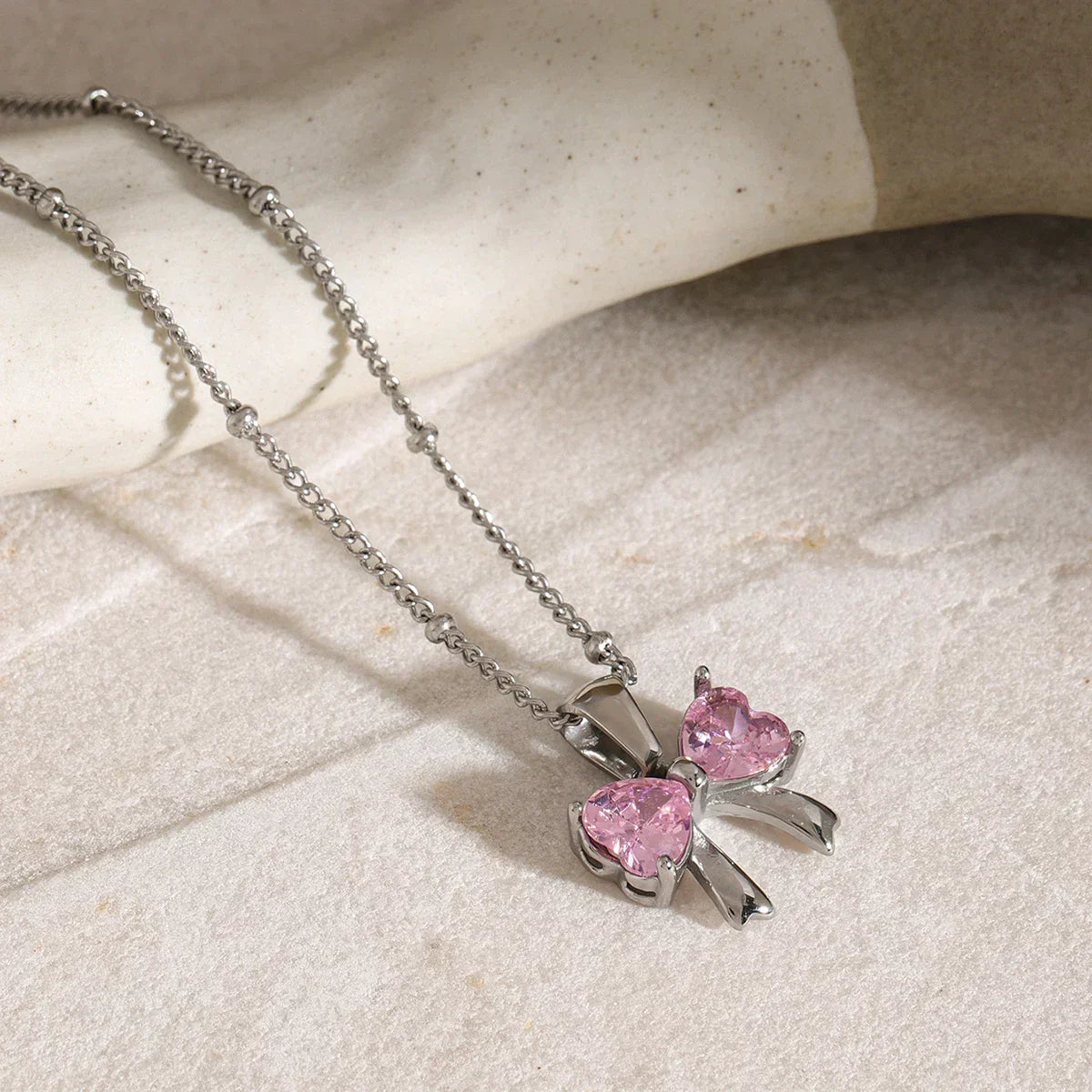 Elegant Ladies Diamond Ribbon Pendant Necklace