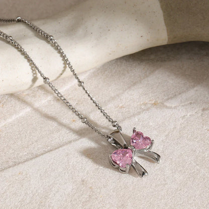 Elegant Ladies Diamond Ribbon Pendant Necklace