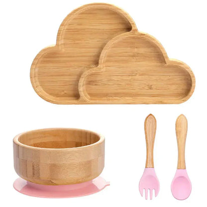 Natural Bamboo Baby Tableware Set with Suction Base