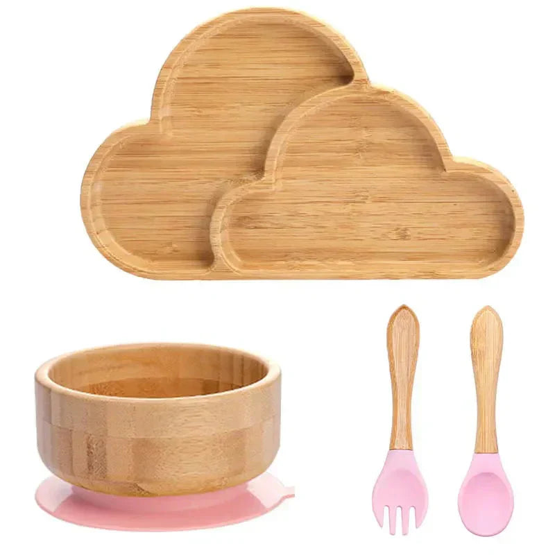 Eco Friendly Bamboo Baby Dish Set with Secure Base