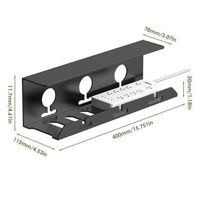 Compact Under Desk Cable Management Tray Black Metal